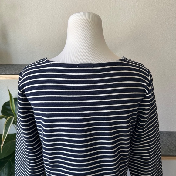 New Talbots White Navy Straps 79%Cotton 16% Polyester Long Sleeve Dress size 8P - Picture 8 of 12